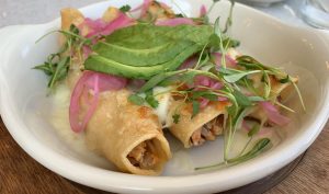 View larger photo: Flautas with Avocado and Pickled Onion