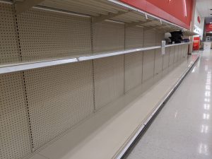 Empty shelves in a store