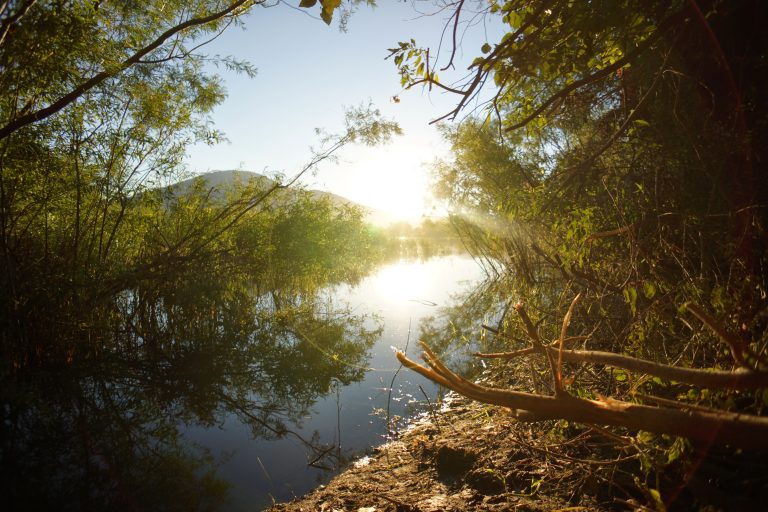 Sunrise on the banks of the North Thompson River in Kamloops British Columbia Canada