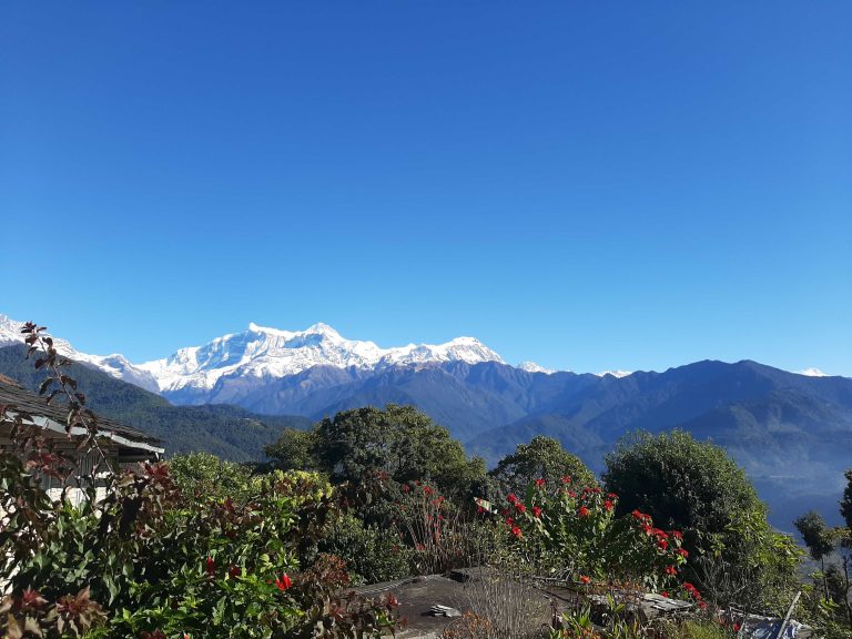 White Mountain Range and Green Hills from a Serene Village (A view from Astam, Pokhara, Nepal)