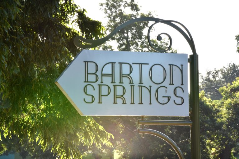 Sign outside Barton Springs in Austin, Texas