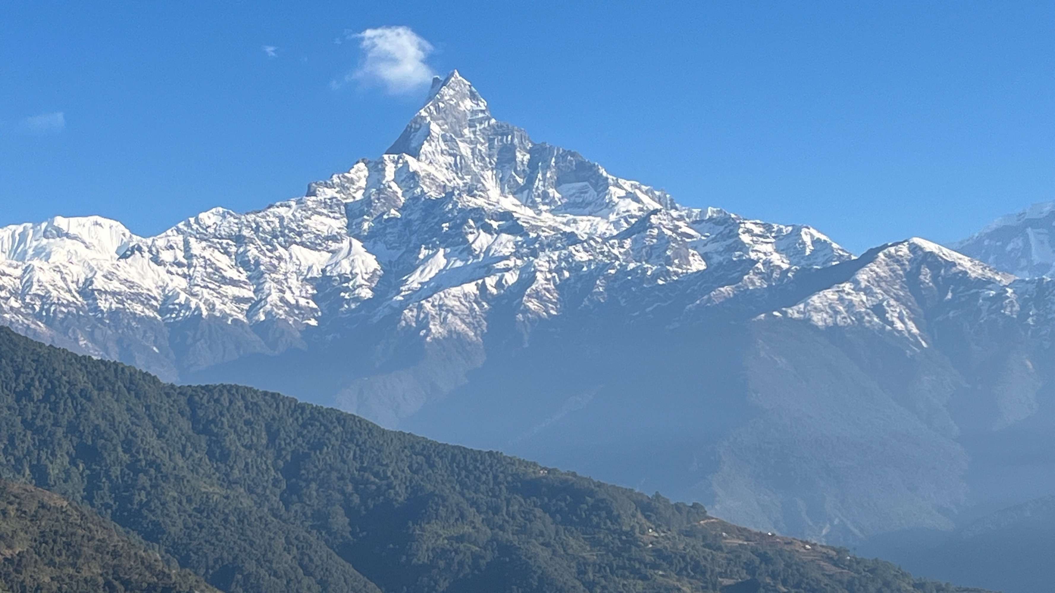 A close view of fishtail (Machha puchhre) mountail from near Pokhara, Nepal.