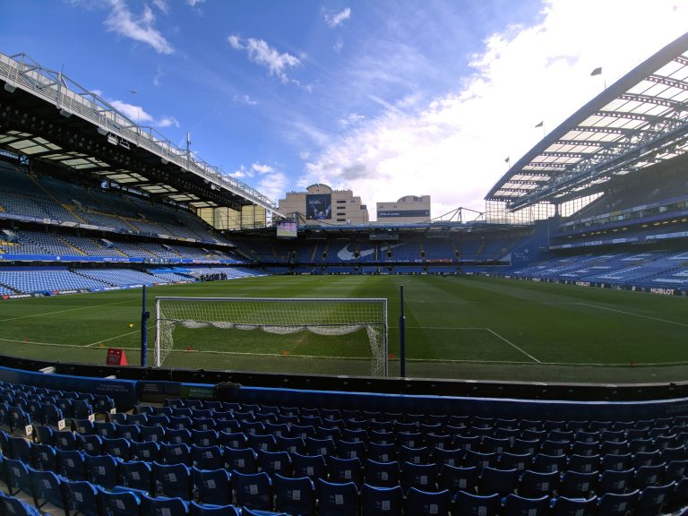 Football (soccer) stadium Stamford Bridge in the spring sunshine