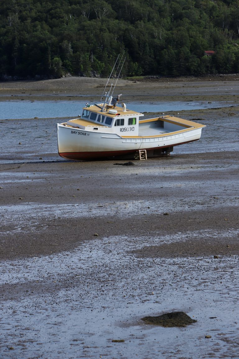 Boat on the ground in a mudflat