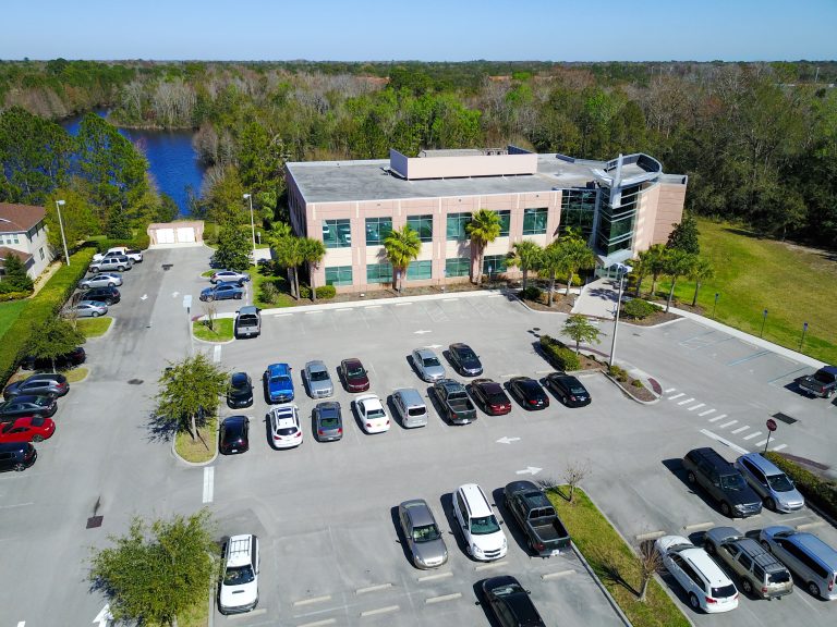 Elevated view of office building