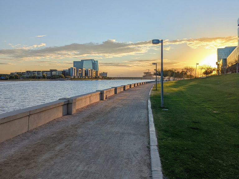 Sunrise at Tempe Town Lake in Tempe, Arizona, United States.