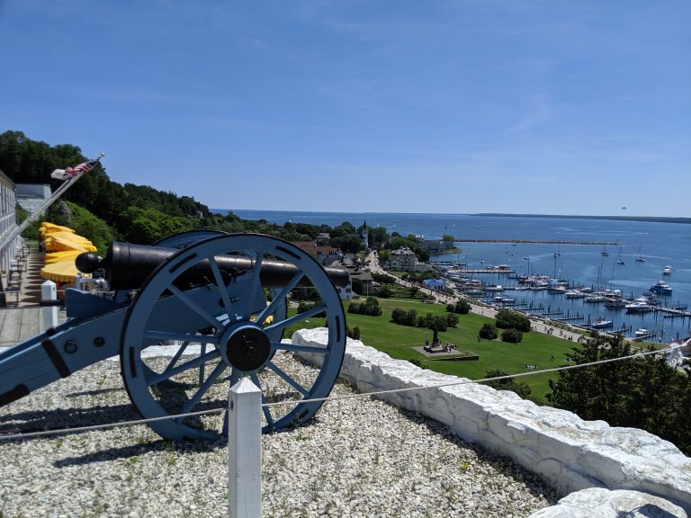 Cannon over Mackinac Island Harbor