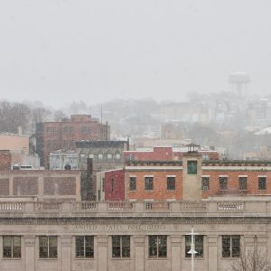 Downtown Yonkers, NY, in the snow
