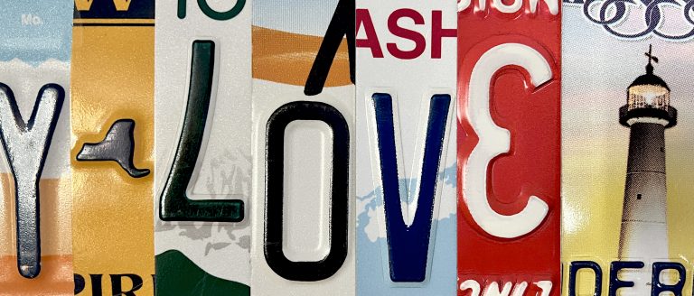 Word love made from old license plates