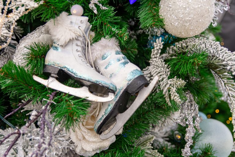 Ice skates ornaments in a Christmas tree