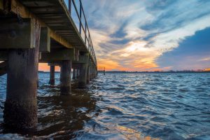 River pier at sunset