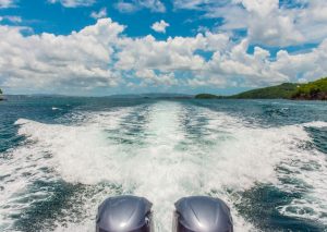 Wake behind a boat with two outboard motors