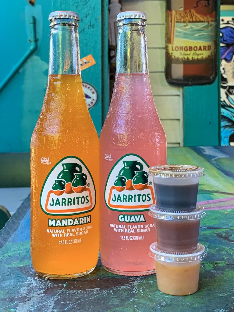 Colorful soda bottles and sauces