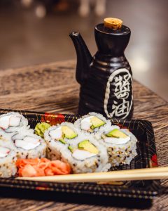 Sushi and soy sauce