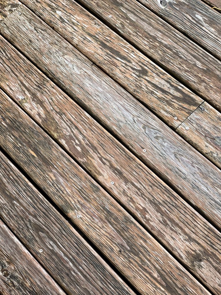 Wooden planks of a garden boardwalk