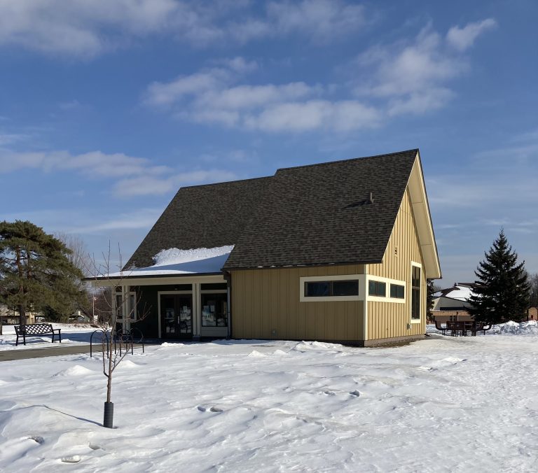 A park recreational building during winter