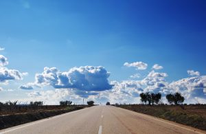 Straight rural road through the Spanish countryside