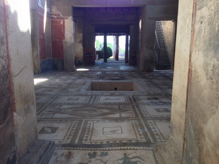 Interior of Roman villa, with mosaic tile floor – Pompeii – Italy