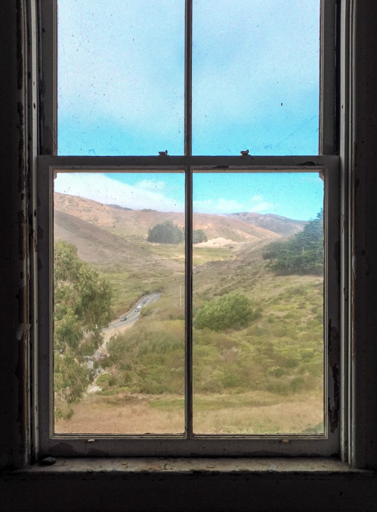 Marin Headlands through a window