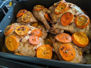 Baked turkey with orange slices