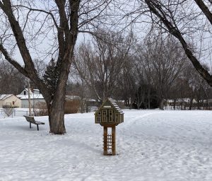 A public park birdfeeder in winter