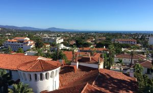 View Of The Pacific Ocean Over The Rooftops Of Santa Barbara, California