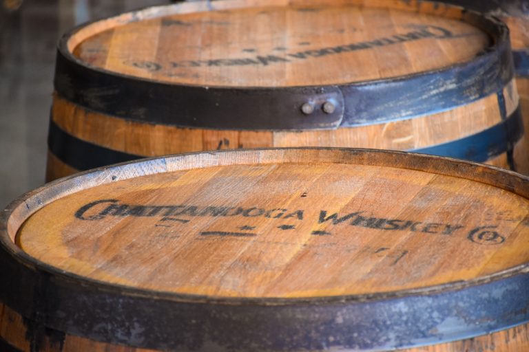 The tops of two whiskey barrels