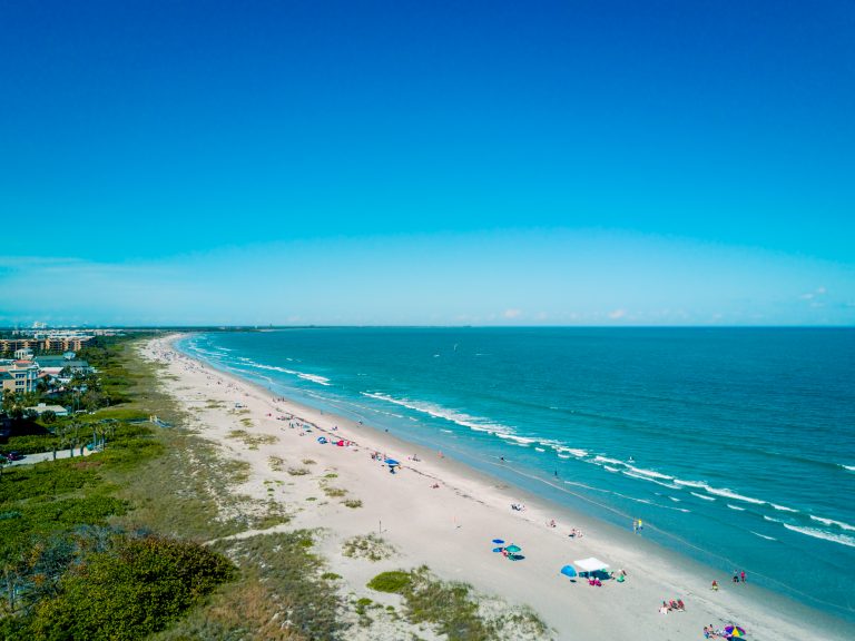 Drone photo over the beach at Port Canaveral in Florida