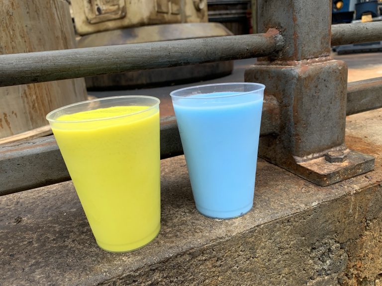 Blue milk and green milk from Galaxy’s Edge at Hollywood Studios in Orlando, Florida