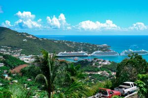 Three cruise ships in port in St. Thomas