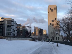 A street view on a winter evening in Twin Cities