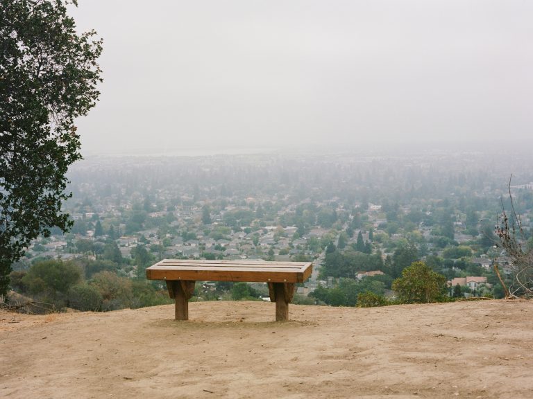 Bench view of the bay in San Carlos, California