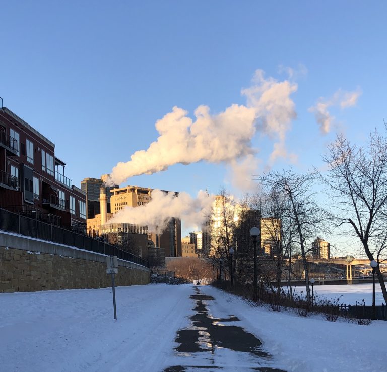 Cloud of furnace exhaust on a severe cold day