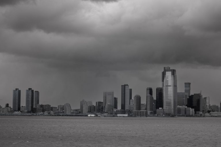 Jersey City skyline in black and white