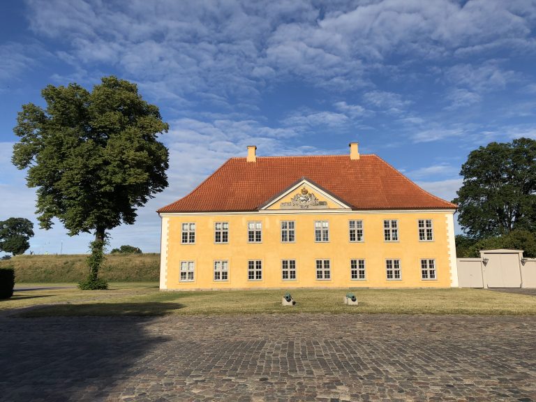 Yellow building of Naval Association in the historical Fortress Kastellet in Copenhagen, Denmark