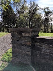 The end of a stone wall in Pittsburgh's Frick Park