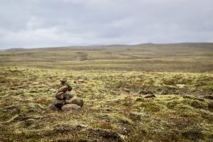 A cairn in an Icelandic field.