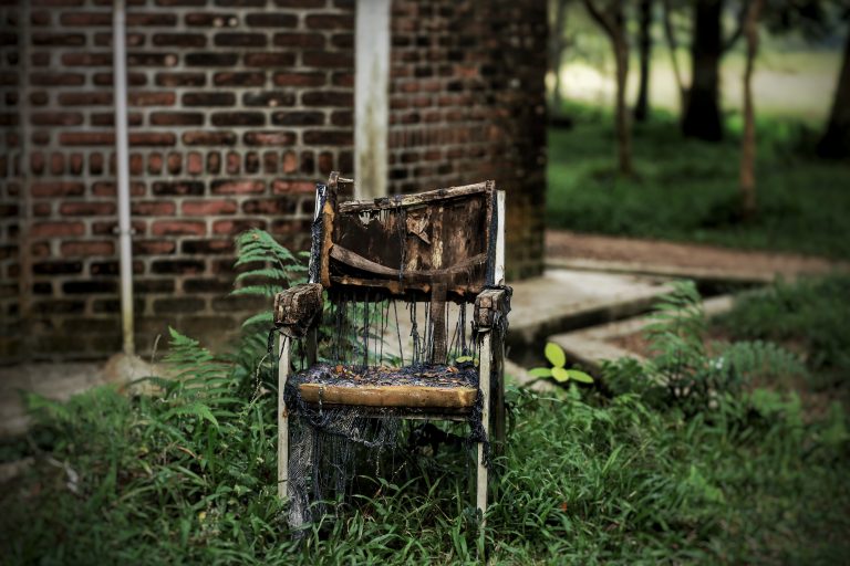 A metaphoric symbol of usefulness. The chair lost it’s worth when it broke. Dumped outside but still helping to grow some green leaves!