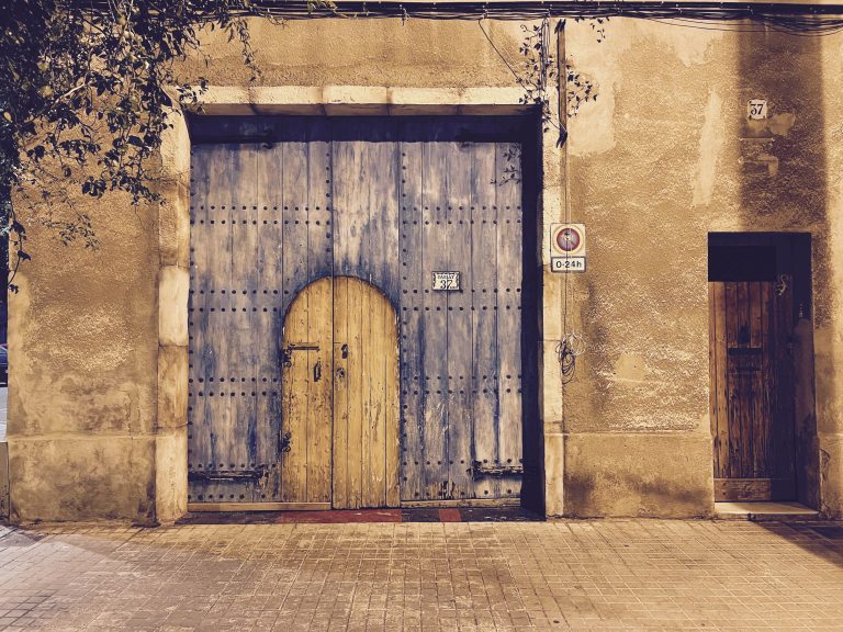 An interesting door located in the Gothic district of Barcelona, Spain