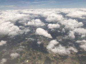 Clouded sky over Portugal from above

