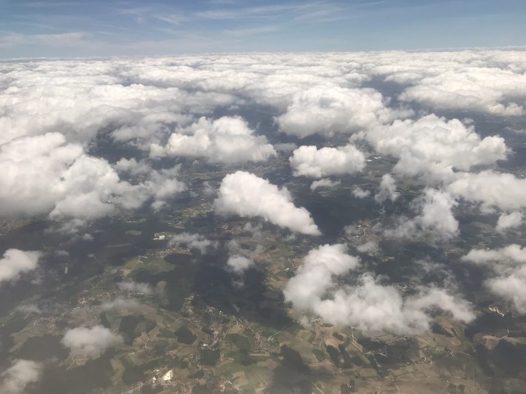 Clouded sky over Portugal from above