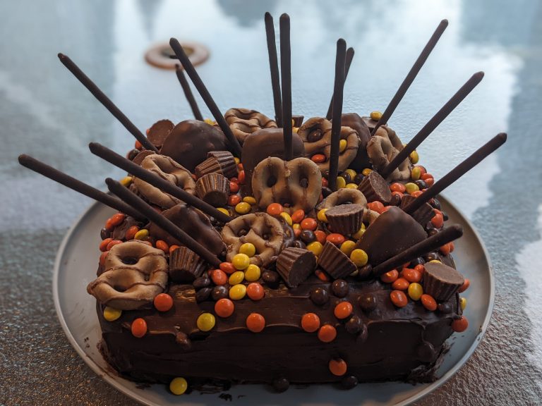 Decadent chocolate cake with candy