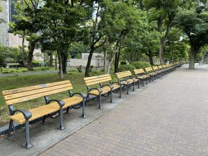 Benches at the park. / Hibiya Park, Japan