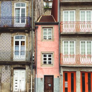 Porto, Portugal. Old and colorful buildings in the city centre.
