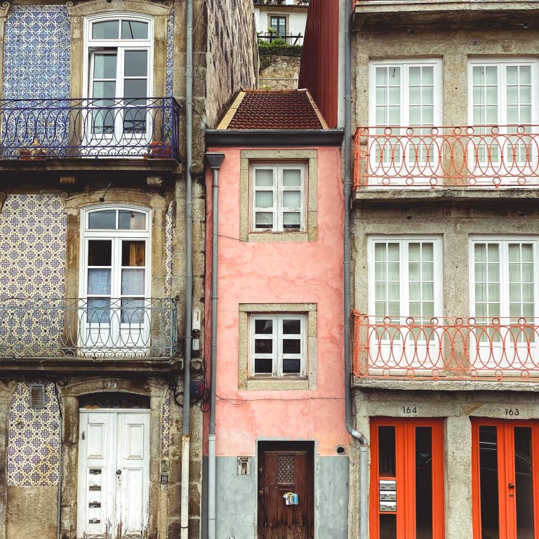 Porto, Portugal. Old and colorful buildings in the city centre.