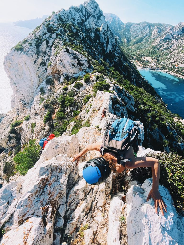 Climbers in the Calanque of Sormiou (Marseille, France)