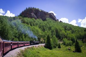 Cumbres and Toltec train headed through the Cumbres Pass of the San Juan mountains

