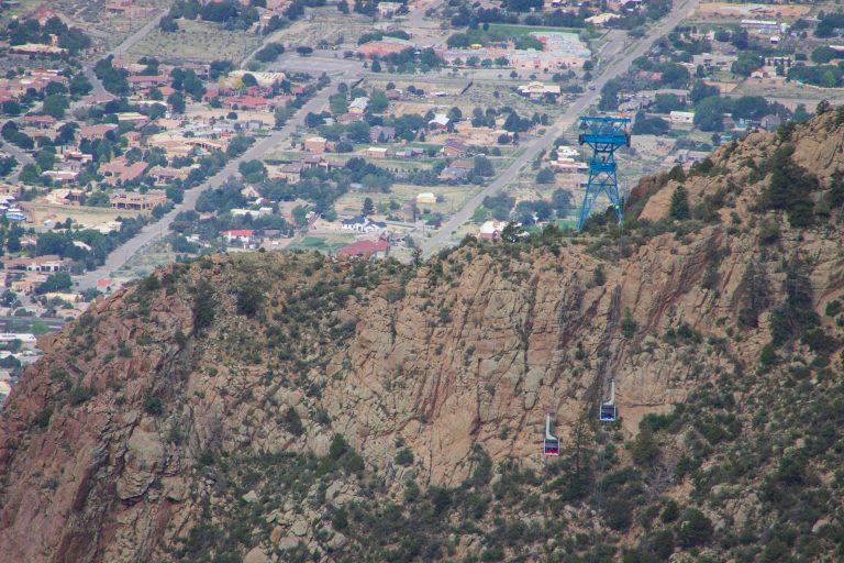 Two cable cars passing on the Sandia Peak Tramway