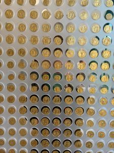 Ancient Gold Coins at the Acropolis Museum. Athens, Greece.