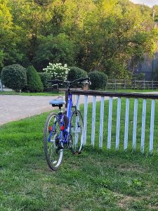 blue bike waiting for a ride, Montour Trail, Allegheny County, Pennsylvania
